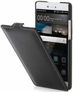 StilGut - Handyhülle Für Huawei P8 "UltraSlim" Aus Leder -StilGut Verkaufs-Shop huawei p8 handytasche us schw 01 1